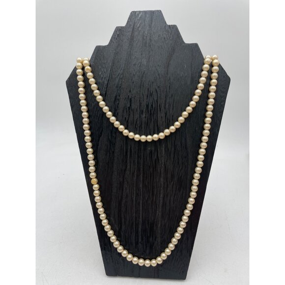 Vintage Faux Pearl Necklace Intricate Clasp 26" - Picture 1 of 5